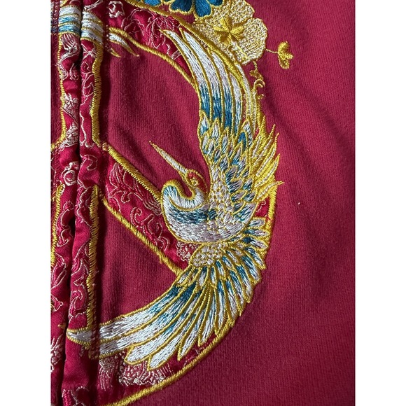 Lucky Brand Embroidered Zip Hoodie Asian Art Bird Floral Graphic Red Size XL - Picture 10 of 16